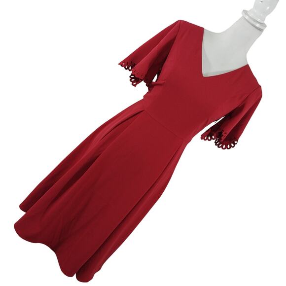 NWT@$50! H & M! ROUGE RED SCALLOPED/,LACE SLEEVE SHIFT STYLE MIDI DRESS! SZ 2 - Picture 11 of 11